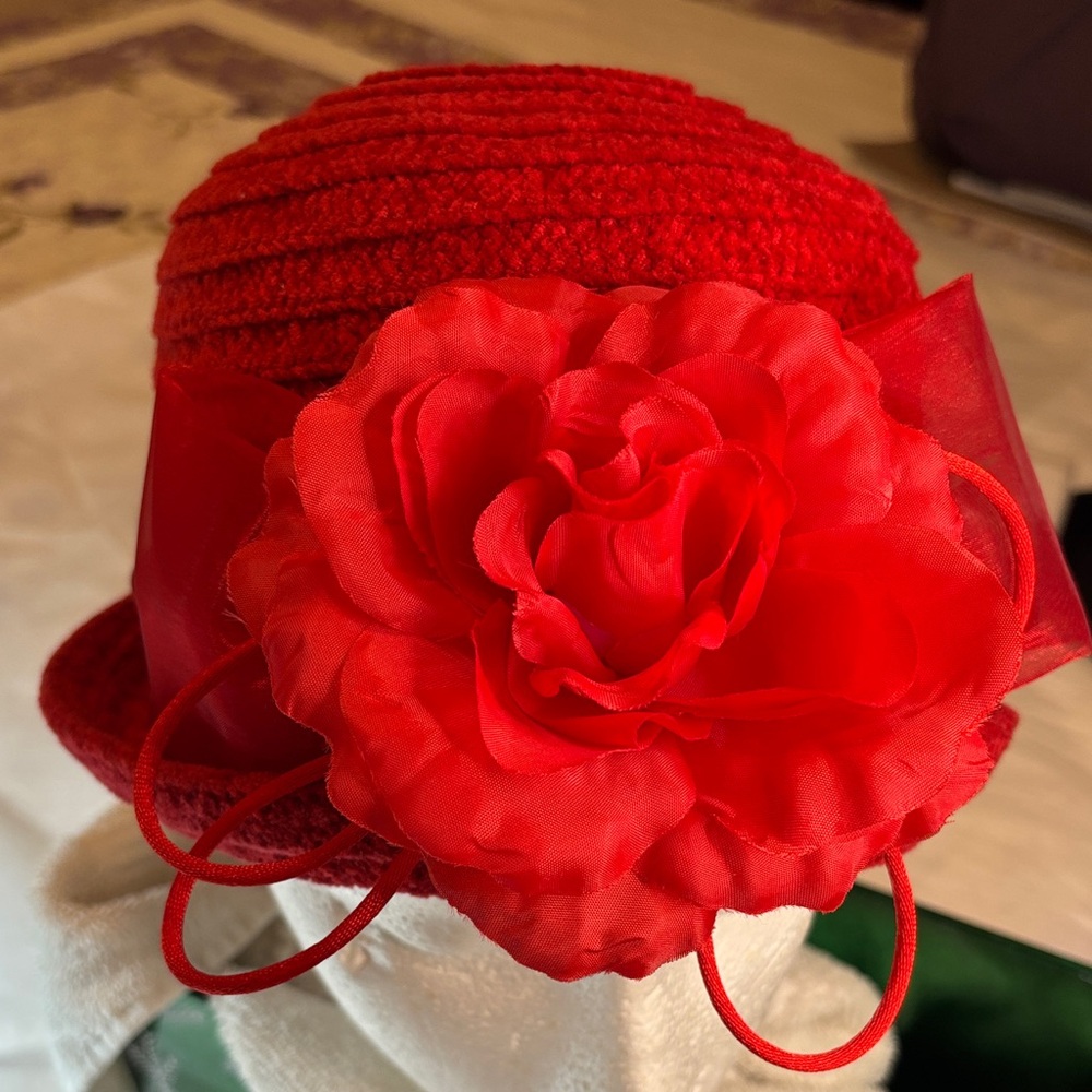 Red Floral Cloche Hat